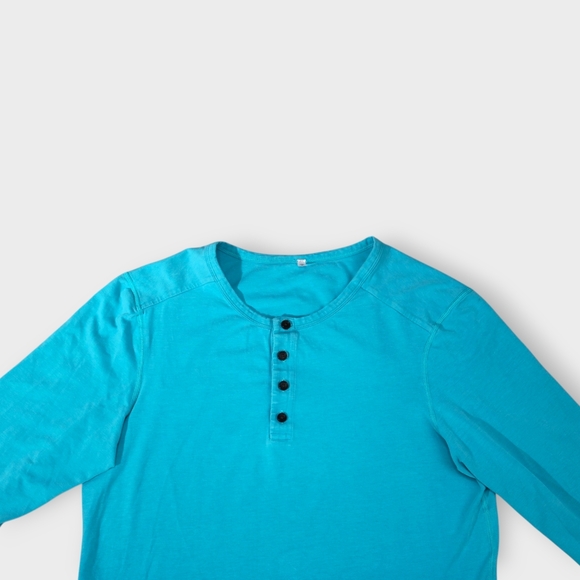 Lululemon Shirt Mens Sz M Blue Long Sleeve 1/4 Button Neck Pullover Knit Casual - Picture 6 of 8